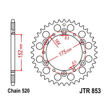 Couronne JT SPROCKETS 40 dents acier standard pas 520 type 853