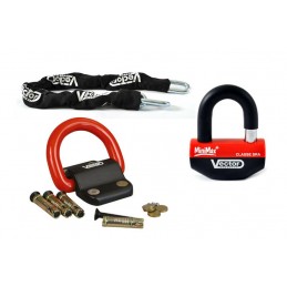 Kit antivol VECTOR - chaîne 1,10m + cadenas/bloque-disque MiniMax+ + Fixation Compac Blok