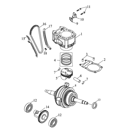 Cylindre, piston, vilebrequin