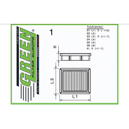FILTRE A AIR RECTANGULAIRE GREEN QD037 DINLI